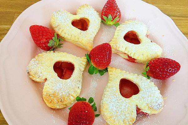 Strawberry Puff Pastry Hearts for Mother`s Day