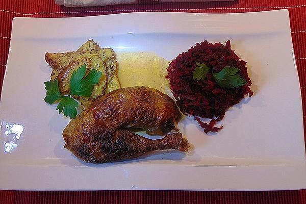 Stuffed Guinea Fowl with Plums and Apples