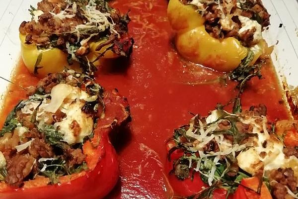 Stuffed Peppers with Feta, Rocket and Minced Meat