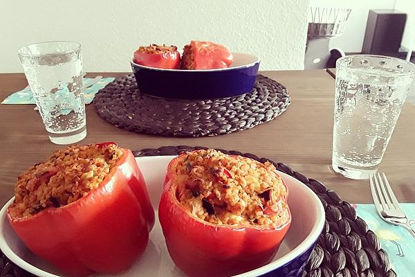 Stuffed Peppers with Red Lentils and Bulgur