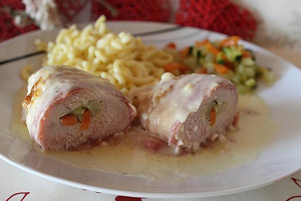 Stuffed Turkey Breast Fillet with Vegetables in Sour Cream and Mustard Sauce