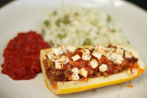 Stuffed Zucchini with Minced Meat and Feta Cheese