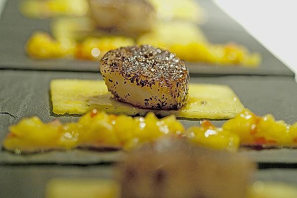 Sumac Scallops on Caramelized Spicy Pineapple
