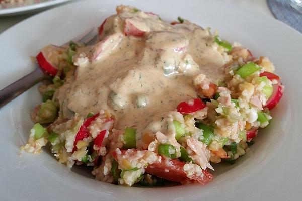 Summer Lentil Couscous Salad with Tuna
