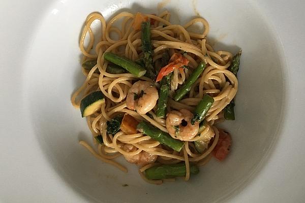 Summer Pasta with Shrimp and Green Asparagus