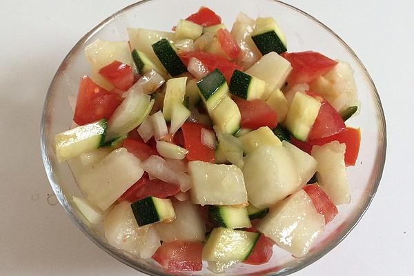 Summer Salad with Zucchini, Tomatoes and Melon