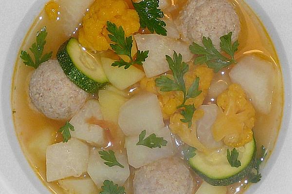 Summer Vegetable Soup with Semolina Dumplings