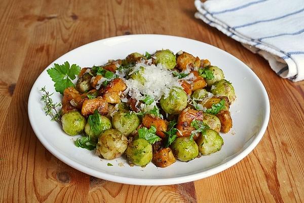 Sweet Potato and Brussels Sprouts Pan