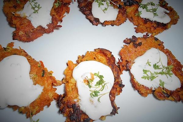 Sweet Potato and Vegetable Pancakes with Sour Cream