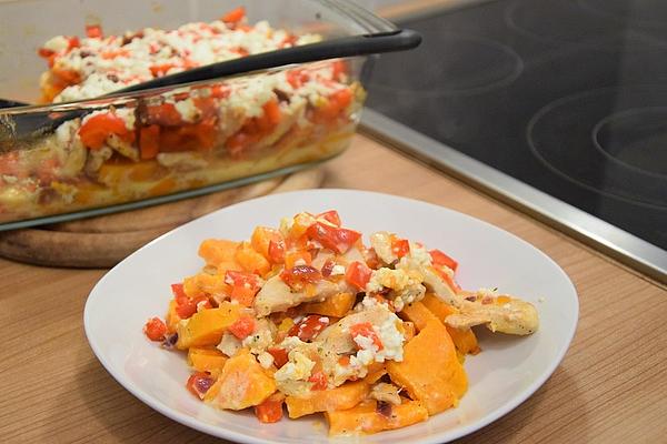 Sweet Potato Casserole with Peppers, Chicken and Feta