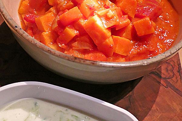 Sweet Potato Curry with Cucumber Raita