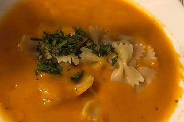 Sweet Potato Soup with Corn and Farfalle