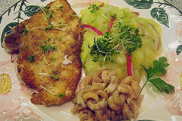 Swordfish Steak and Crabs on Potato and Cucumber Salad