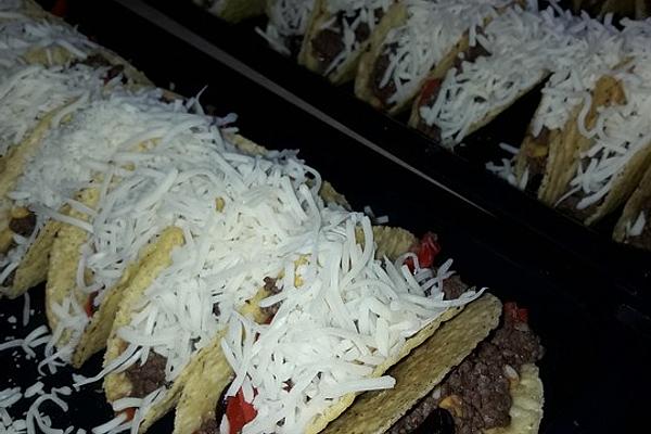 Tacos with Minced Meat and Sheep`s Cheese Cream