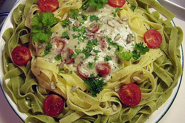 Tagliatelle in Gorgonzola Sauce with Pickled Tomatoes