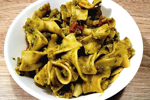 Tagliatelle with Avocado and Basil Pesto, Roasted Pine Nuts and Cherry Tomatoes