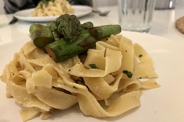 Tagliatelle with Green Asparagus in Goat Cheese Mustard Sauce