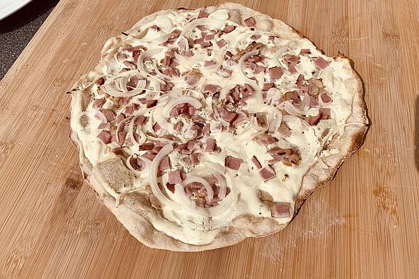 Tarte Flambée Alsatian Style from Grill with Pizza Stone