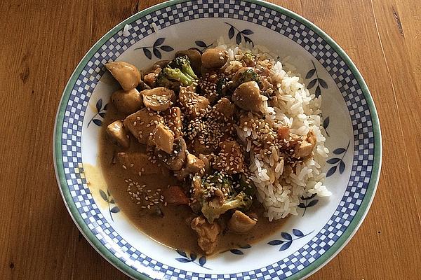 Tofu and Vegetable Curry with Peanut Sauce and Rice