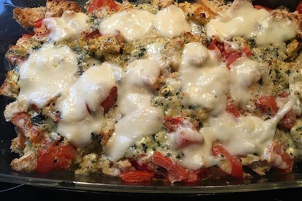 Tomato and Ciabatta Casserole with Parmesan and Basil