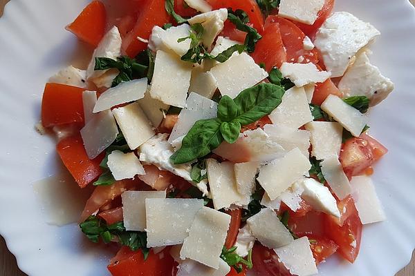 Tomato and Mozzarella Salad with Parmesan, Lots Of Garlic and Basil