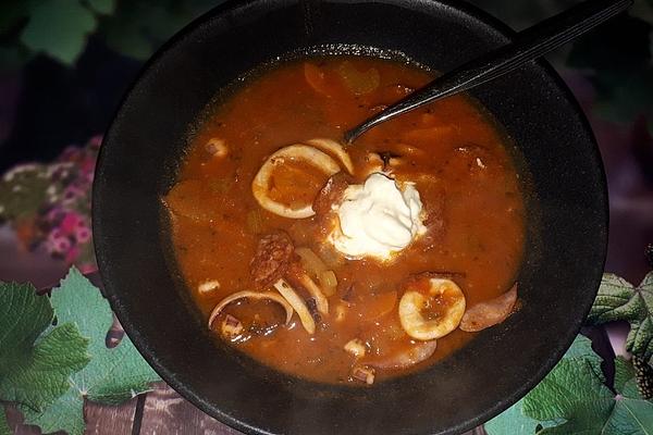 Tomato and Squid Soup with Chorizo