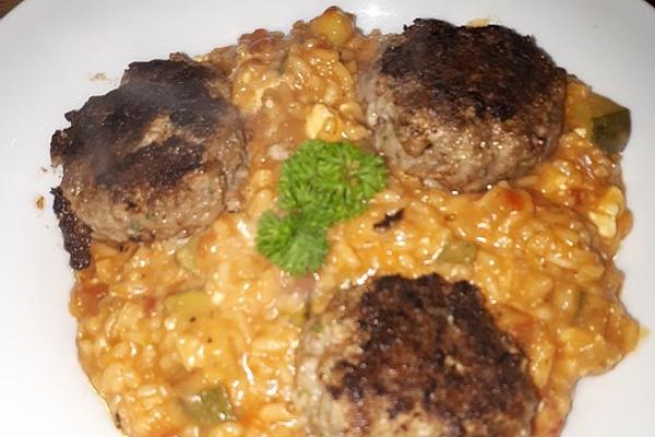 Tomato Risotto with Filled Meatballs