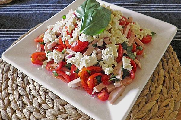 Tomato Sausage Salad with Sheep Cheese