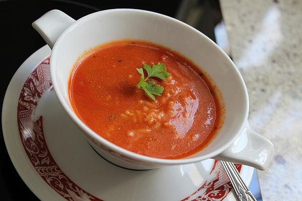 Tomato Soup with Rice, Corn and Cheese