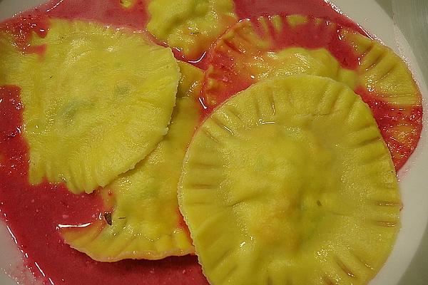 Trout Ravioli with Beetroot Sauce