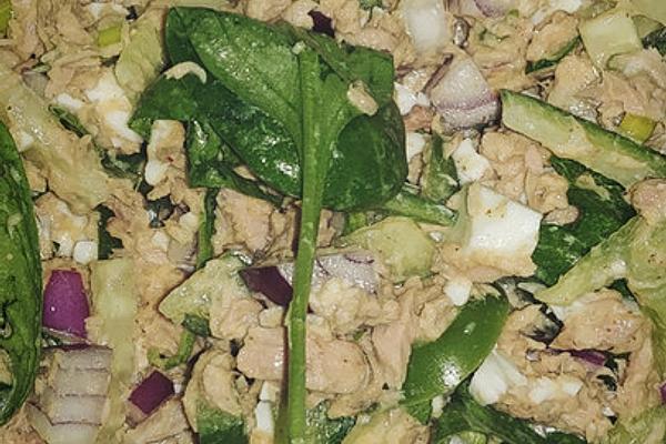 Tuna and Egg Salad with Baby Spinach and Honey Mustard Balsamic Vinaigrette