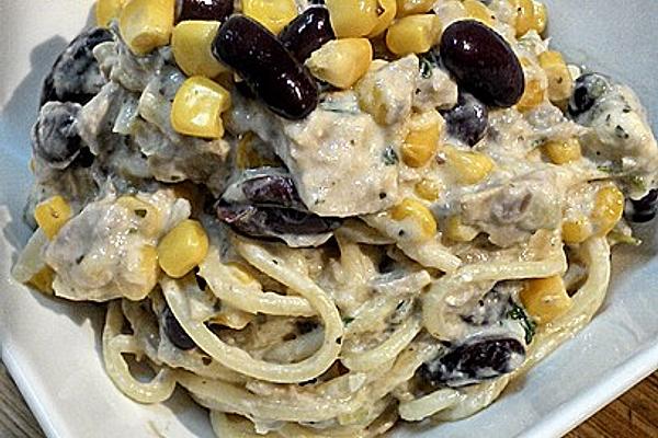 Tuna Cream Spaghetti with Beans and Corn