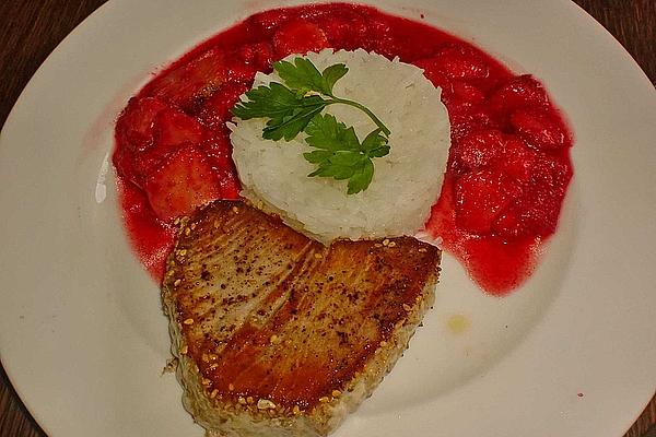 Tuna Steak with Spicy Seasoning – Strawberries