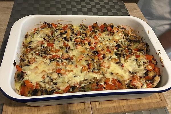 Turkey Breast and Potato Casserole with Mushrooms and Peppers