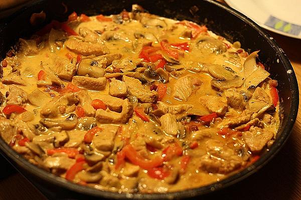 Turkey in Creamy White Wine Sauce and Fresh Mushrooms