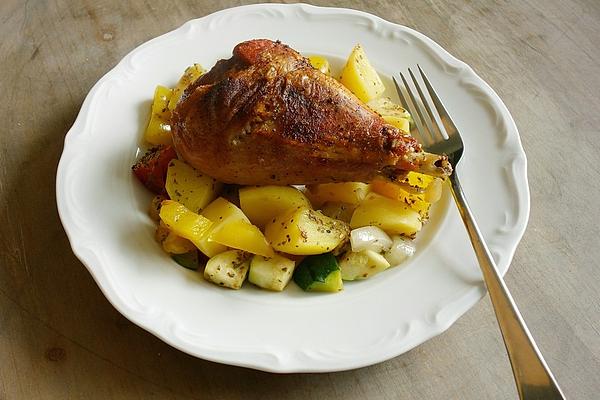 Turkey Legs with Potatoes, Zucchini and Tomatoes