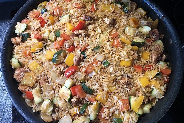 Turkey-rice Pan with Peppers and Zucchini