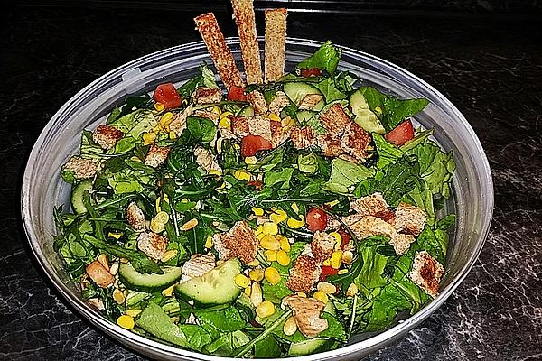 Turkey Salad with Tomatoes, Cucumber, Corn and Sunflower Seeds