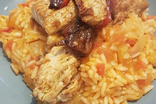 Turkey Skewers on Tomato Rice