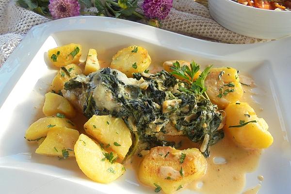 Turkey Steaks Baked with Creamy Spinach Cheese