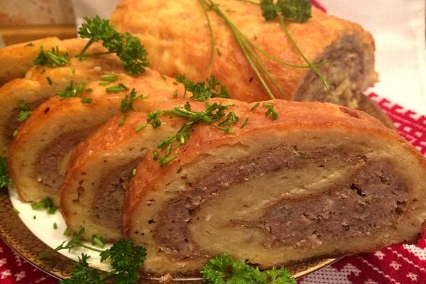 Ukrainian Egg and Cheese Roll with Minced Meat Filling