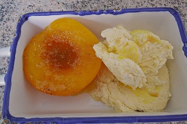 Vanilla Ice Cream with Hot Peaches