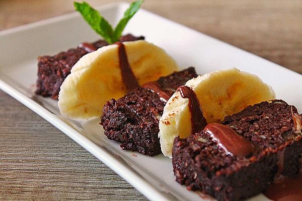Vegan Brownies with Bananas and Chocolate Sauce