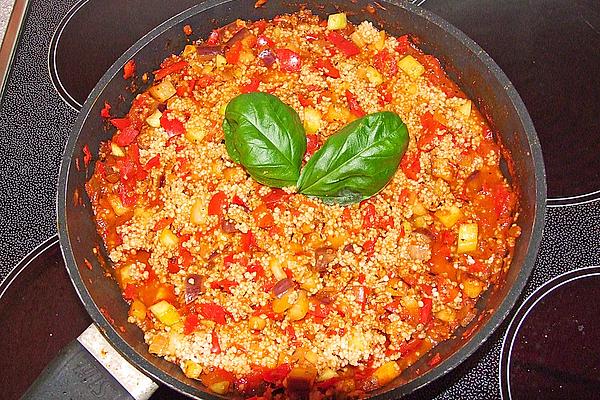 Vegan Couscous Pan with Mediterranean Vegetables and Soy Granules