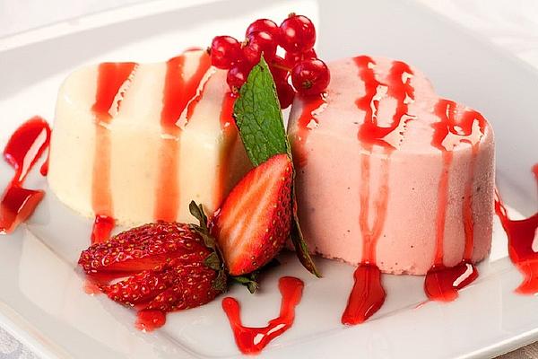 Vegan Panna Cotta with Ice Cream and Strawberry Sauce