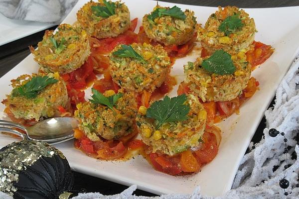 Vegetable Muffins on Lukewarm Paprika Salad