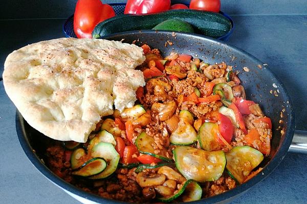 Vegetable Pot with Peppers, Minced Meat, Zucchini and Mushrooms