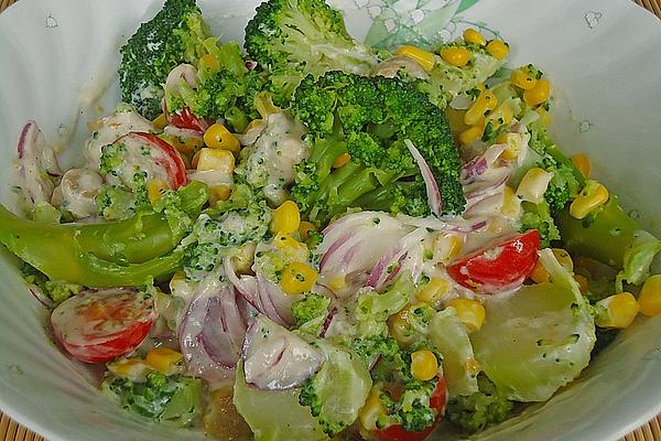 Vegetable Salad with Broccoli, Corn and Mushrooms
