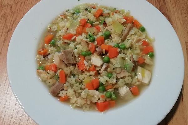 Vegetable Soup with Noodles and Turkey Meat