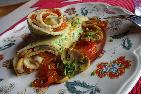Vegetarian Herb Pancakes with Tomato and Mushroom Filling